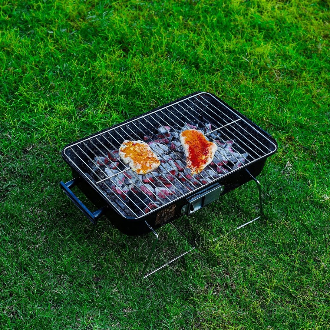 Royalford Hamburger Stove- Rf11677 Portable Charcoal Grill With Large Cooking Surface Perfect For Indoor, Camping, Hiking And Other Outdoor Entertainment Steel Construction Red