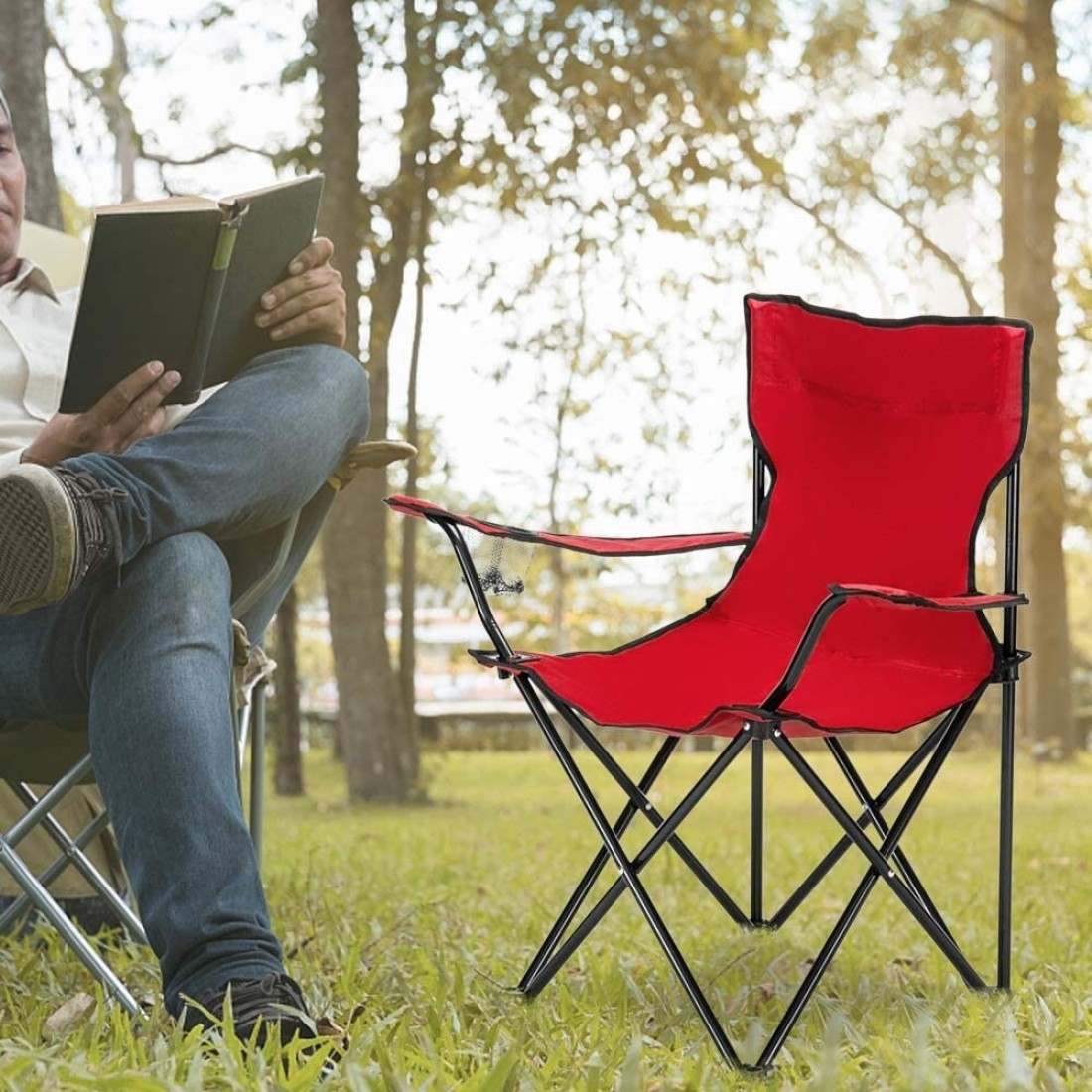 Rubik Folding Beach Chair Foldable Camping Chair with Carry Bag for Adult, Lightweight Folding High Back Camping Chair for Outdoor Camp Beach (Red)