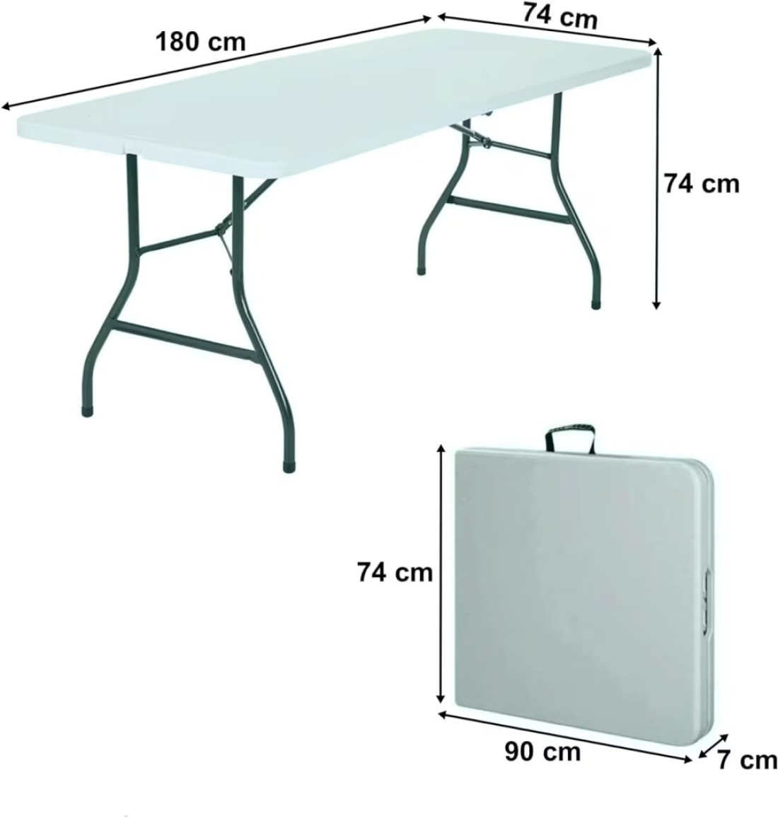 HEXAR&reg; Heavy Duty Multipurpose Camping Table Portable Folding Table Picnic Dining table Centerfold Ideal for Crafts Outdoor Events Lightweight and Durable Table with Carry Handle (L180 W74 H74 CM)