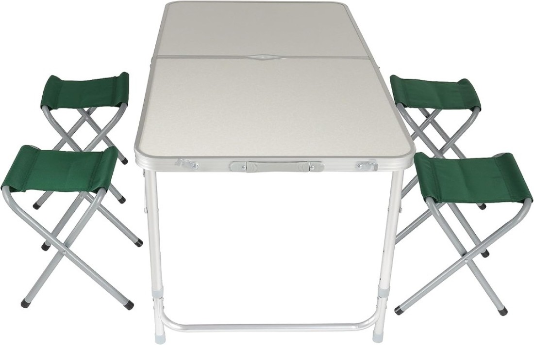 Royalford Camping Table And Chairs- Rf11676 Lightweight, Portable And Foldable, Folds Flat For Storage Iron Tube With Washable Cloth And Perfect For Indoor And Outdoor Entertainment Silver