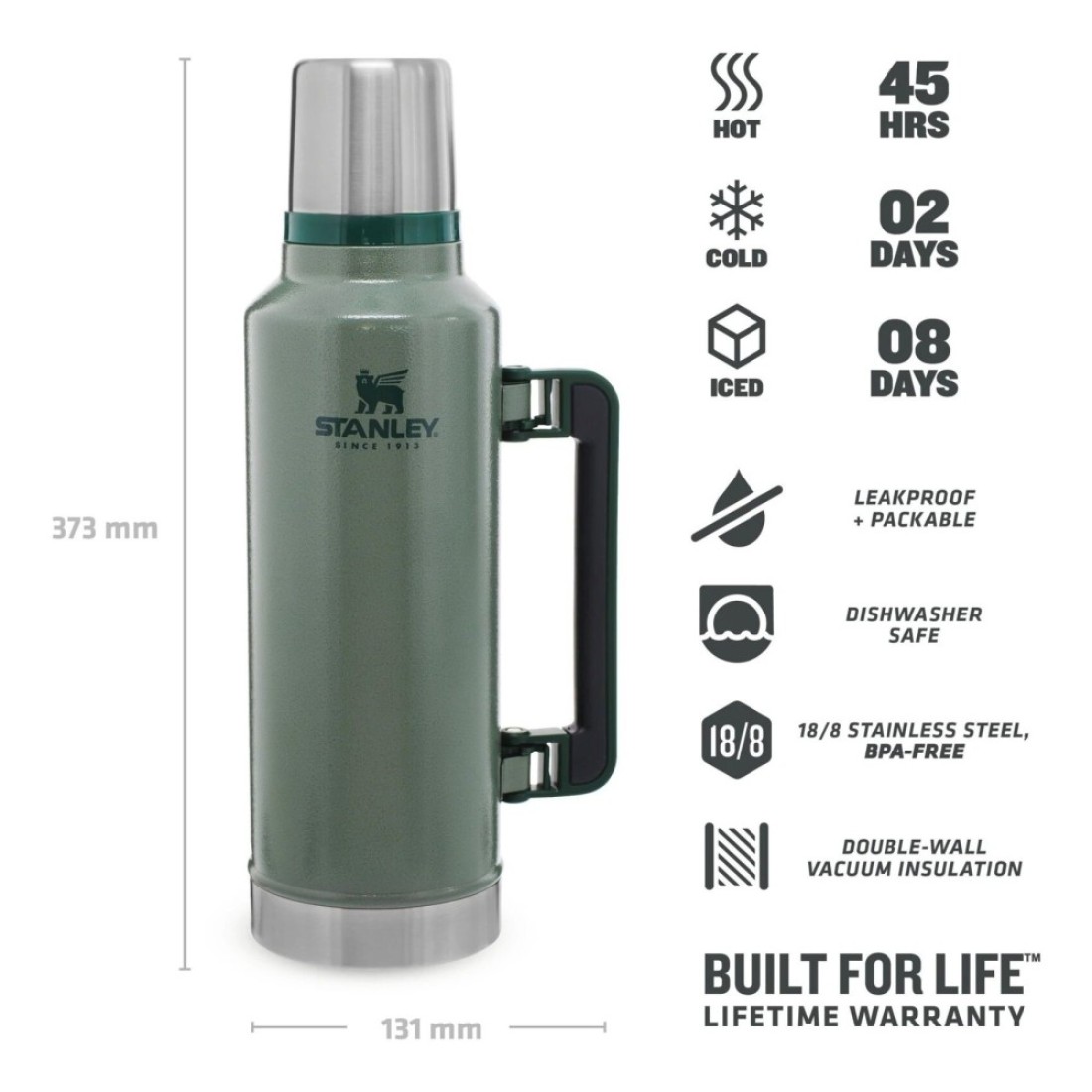 Stanley Classic Legendary Vacuum Bottle Hammertone Green 1.9L
