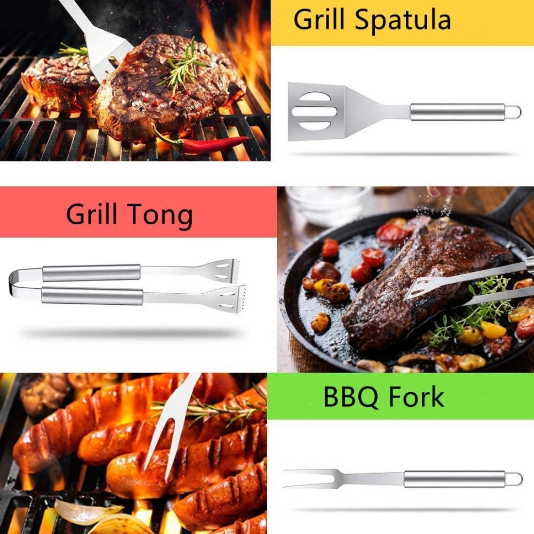BBQ Grill Accessories Tools Set: Stainless Steel Barbecue Grilling Utensils Kit for Outdoor Camping / Picnic / Party (9 Pieces)