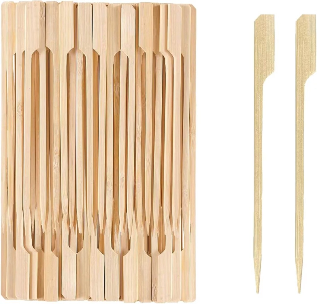 LAVISH Bamboo Skewers [100PCS,9 CM/3.5 Inch] , Sticks for Cocktail, Shish Kabab, Barbeque, Grilling, Appetizers, Food Picks, Wide Flat Paddle Wooden Sticks
