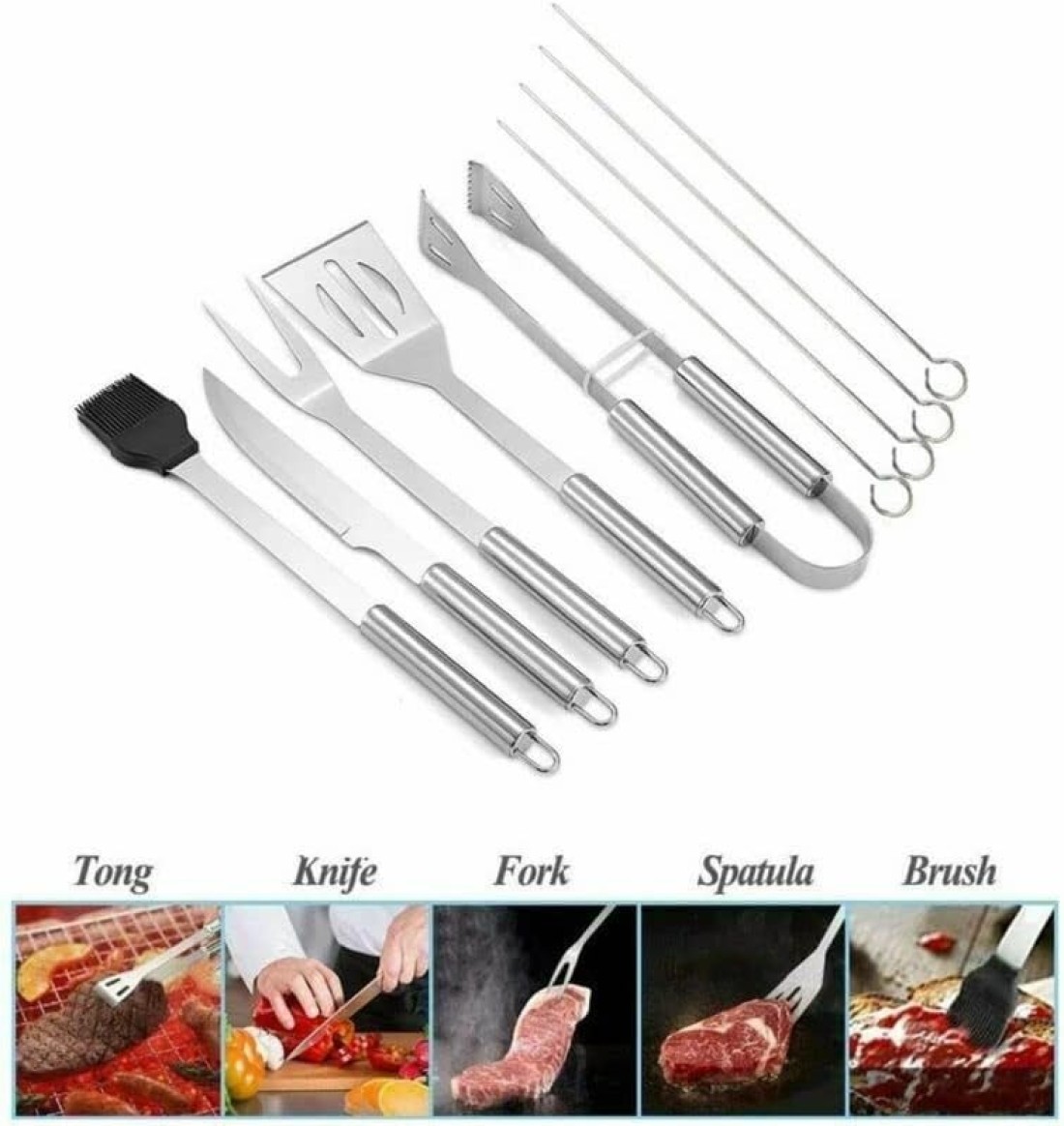 9 Pcs BBQ Grill Tool Set Stainless Steel Barbecue Accessories Kits with Carry Bag
