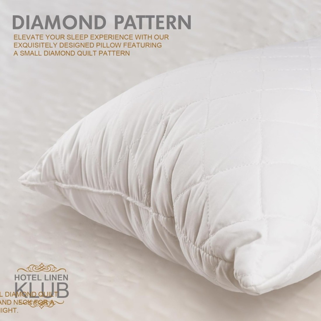 Hotel Linen Klub Pack of 2 Quilted Pillow Queen (50 x75cm) - Outer Cover: 90GSM Microfiber Supersoft Fabric, Filling: 650grams Soft Fiber, Diamond Quilt Pattern