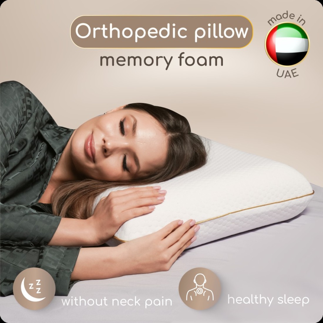 Comforto Classic, white with golden piping, 60*40*13Memory Foam Pillow, Orthopedic Pillow