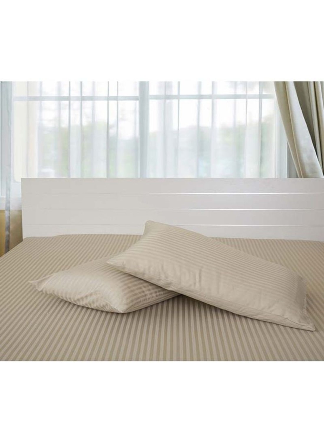 Generic 2-Piece Hotel Linen 100% Cotton 250Tc 1cm Stripe Pillow Cover Set Cotton Stone 50X75cm