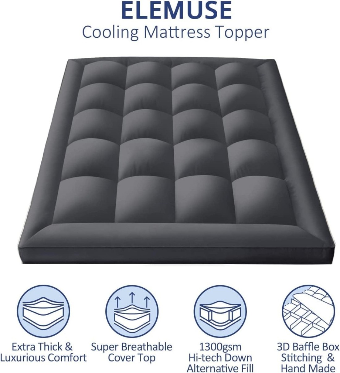 Vital Mattress Topper Soft Comfort White 500 GSM (Gray, Single Size - W 90 X L 200 Cm)