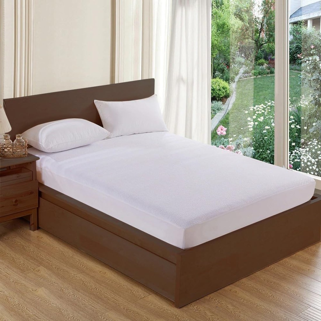 Waterproof Mattress Protector Double 150x200cm Bamboo fiber Cotton Jersey+TPU Pad Cover for Pets Kids Adults Deep Pocket Style 100% Waterproof Mattress Protector Double Size White