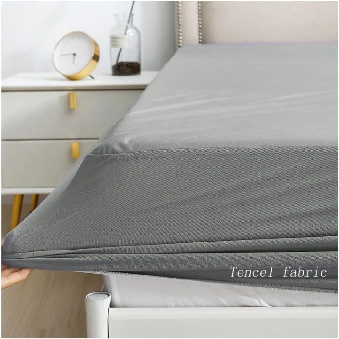 Tencel Waterproof Mattress Protector with 2 Pillowcases Double/Queen Size 150x200cm Tencel+TPU High Absorption Pad Cover for Bed 100% Waterproof Tencel Jersey Mattress Protector Grey