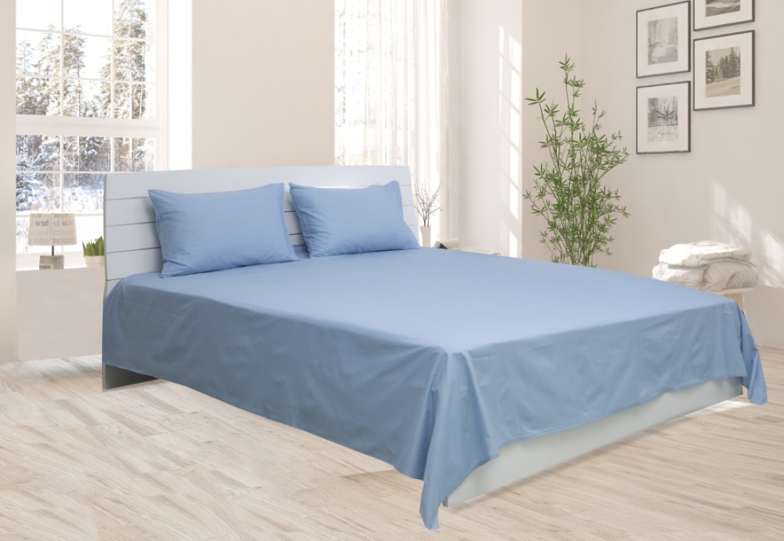 Deyarco Princess Flat Sheet 2pc-Fabric: Cotton Poly Easy Iron - Color: Lt. Blue -Size: Single 170X240cm + 1 Pillowcase Size: 50X75cm