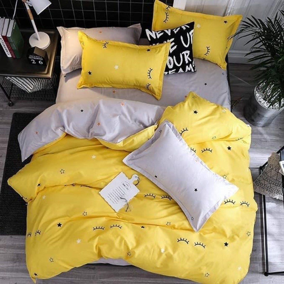 GOLDEN HOME 6-Piece Queen Size Duvet Cover Set, 1 Duvet Cover + 1 Fitted Sheet + 4 Pillow Cases, Microfibre, Muesli