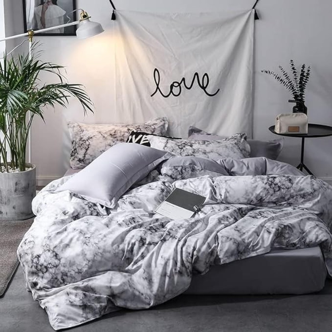 GOLDEN HOME 6-Piece King Size Duvet Cover Set, 1 Duvet Cover + 1 Fitted Sheet + 4 Pillow Cases, Microfibre, Muesli