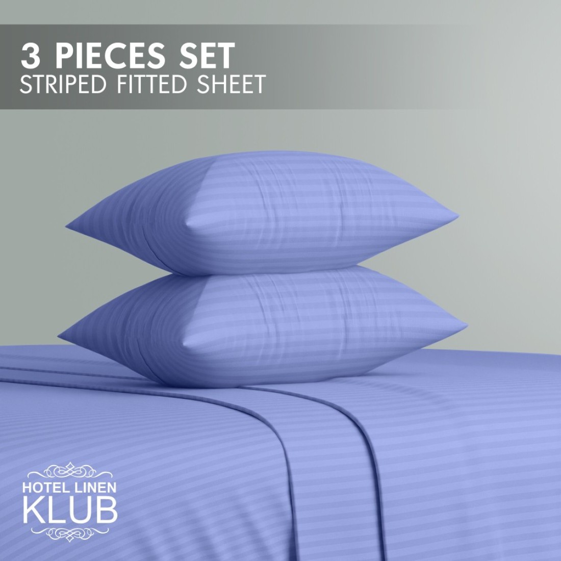 Klub Linen 3PC Striped Fitted Sheet Set, Ultra Soft Microfiber Bedding Set - 1 Fitted Sheet Single (90x190cm) with Deep Pocket and 2 Pillowcases (50 x 75 cm), lavender