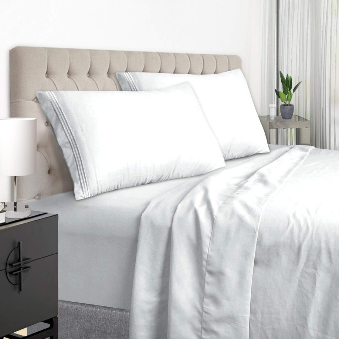 EaseHome White King Size Bed Sheet Set Deep Pocket to 18 inches Mattress 4 Piece Premium Bedding Sheets Pillowcases Collection Extra Soft