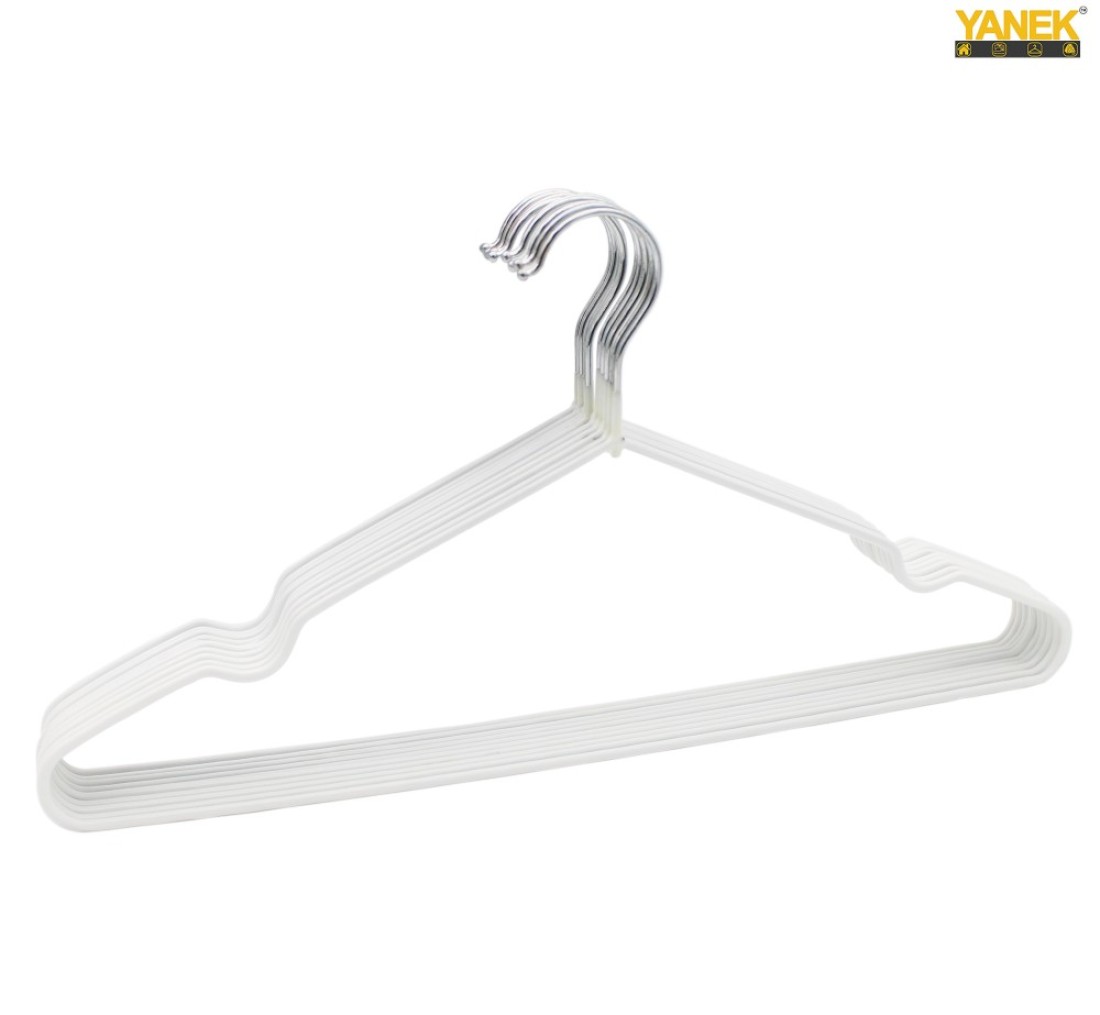 10PK YANEK Metal Hangers For Shirt, Coat, Trousers Strong, Anti Slip &amp; Space Saving Rubber Coated, 40 CM (White)