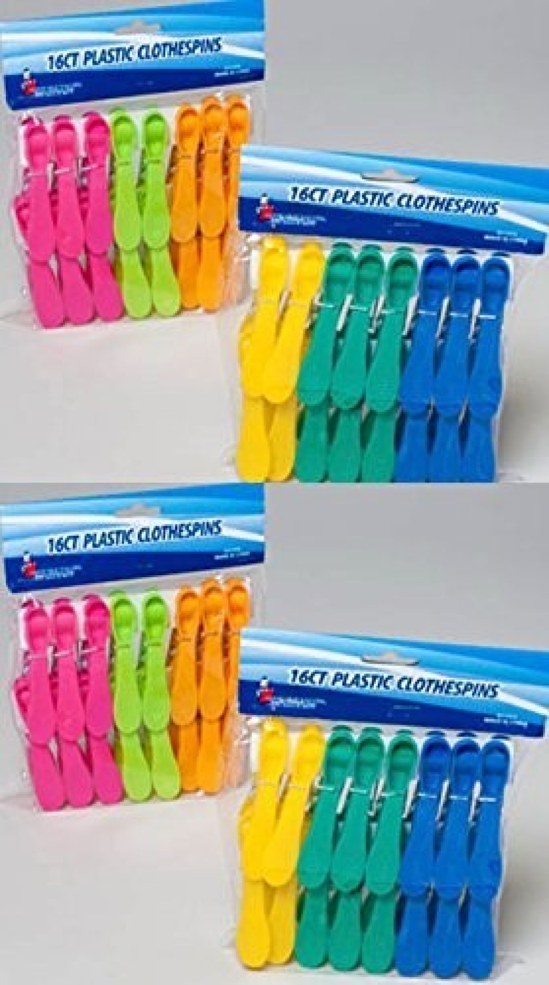 64 Plastic Clothespins w 6 Bright Colors Clothes Pin Laundry Bag Clip Chip Clip Sealer Ect
