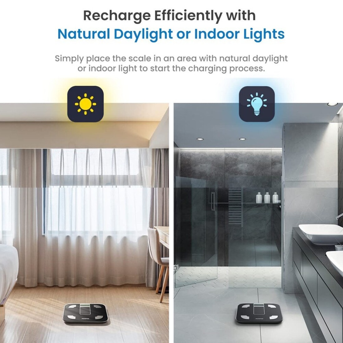 RENPHO Scale for Body Weight Battery-Free Solar Power Digital Bathroom Smart Scale - Black