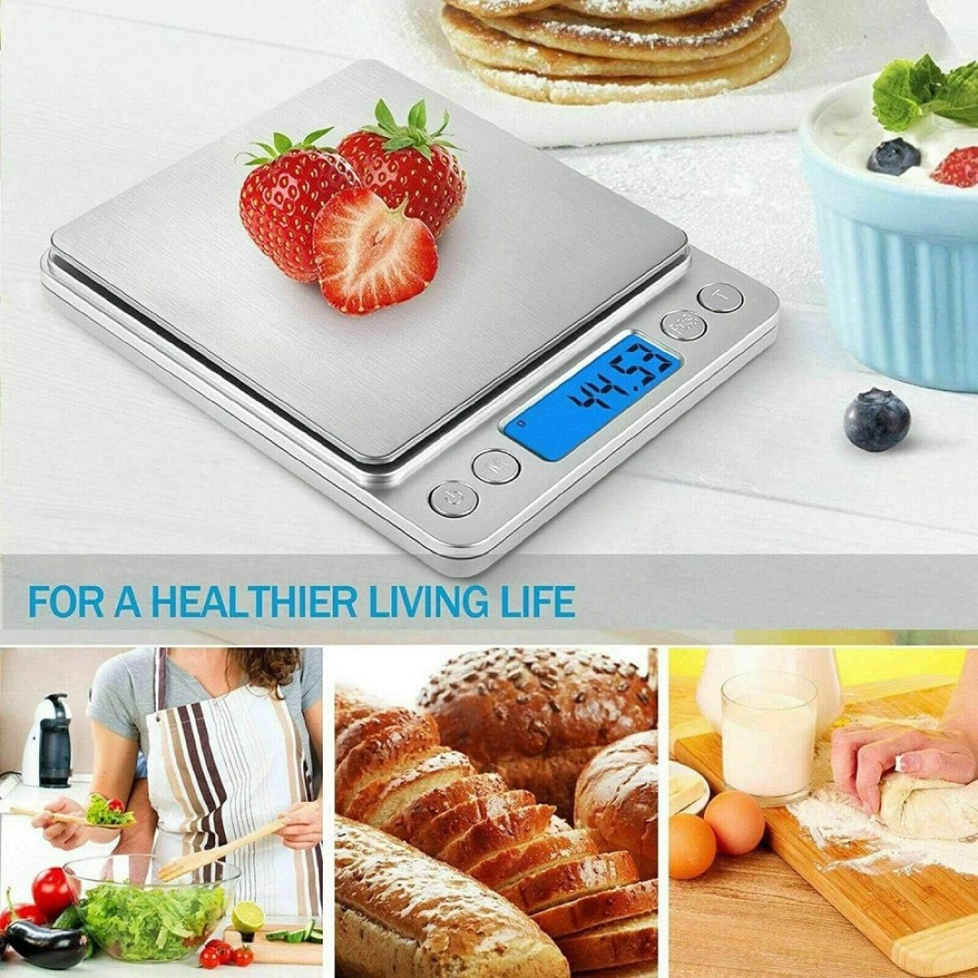 Kitchen Scales Digital, Stainless Steel Panel 0.01 G-1000g Mini Pocket Square Shape electronic balance
