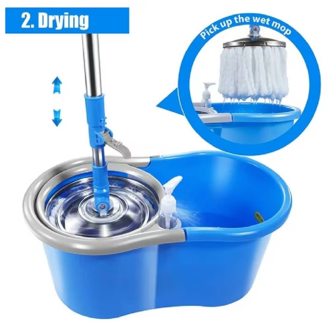 HYX Spin Mop And Bucket with Wringer Set, Floor Cleaning System, Easy Wring Foot Pedal, Stainless Steel Mop Handle