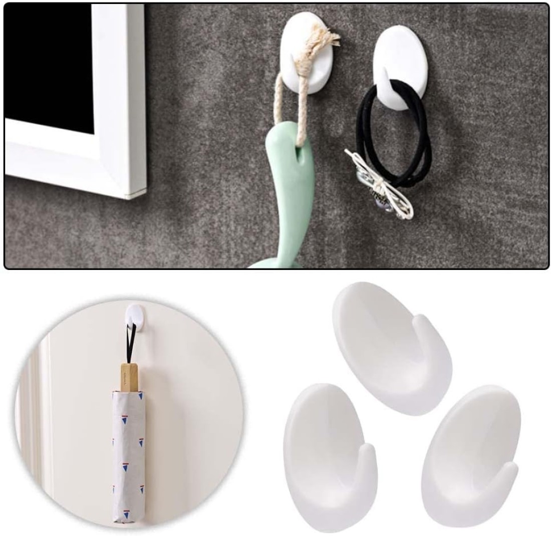 Marrkhor 6-Piece Self Adhesive Hooks White, Plastic Wall Hooks Self Adhesive White Hooks Wall Hanging Hooks Stick on Oval Hooks Seamless Hooks Towel Hooks Heavy Duty Sticky Hooks