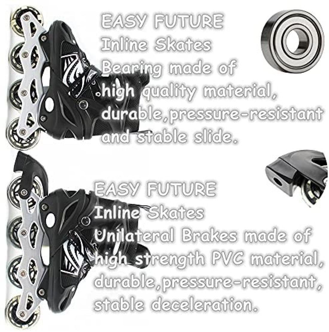 EASY FUTURE Inline Skates Adjustable Size Roller Skates with Flashing Wheels Children Skate Shoes Including Protective Gear Knee Elbow Wrist Black Large (39-42)