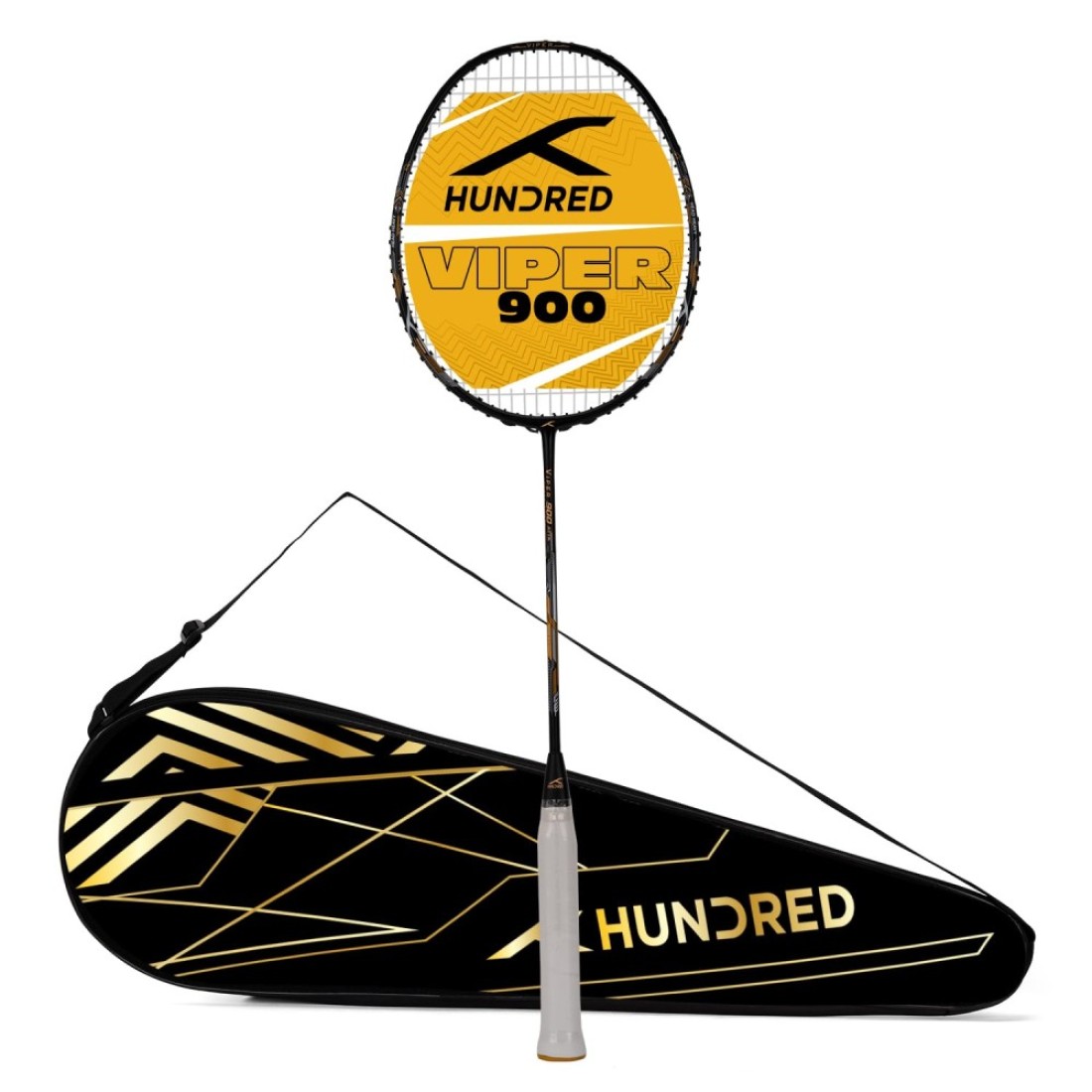 Hundred Viper 900 Carbon Fibre Strung Badminton Racket with Full Racket Cover BlackGrey for Intermediate Players 79 Grams Maximum String Tension 32lbs