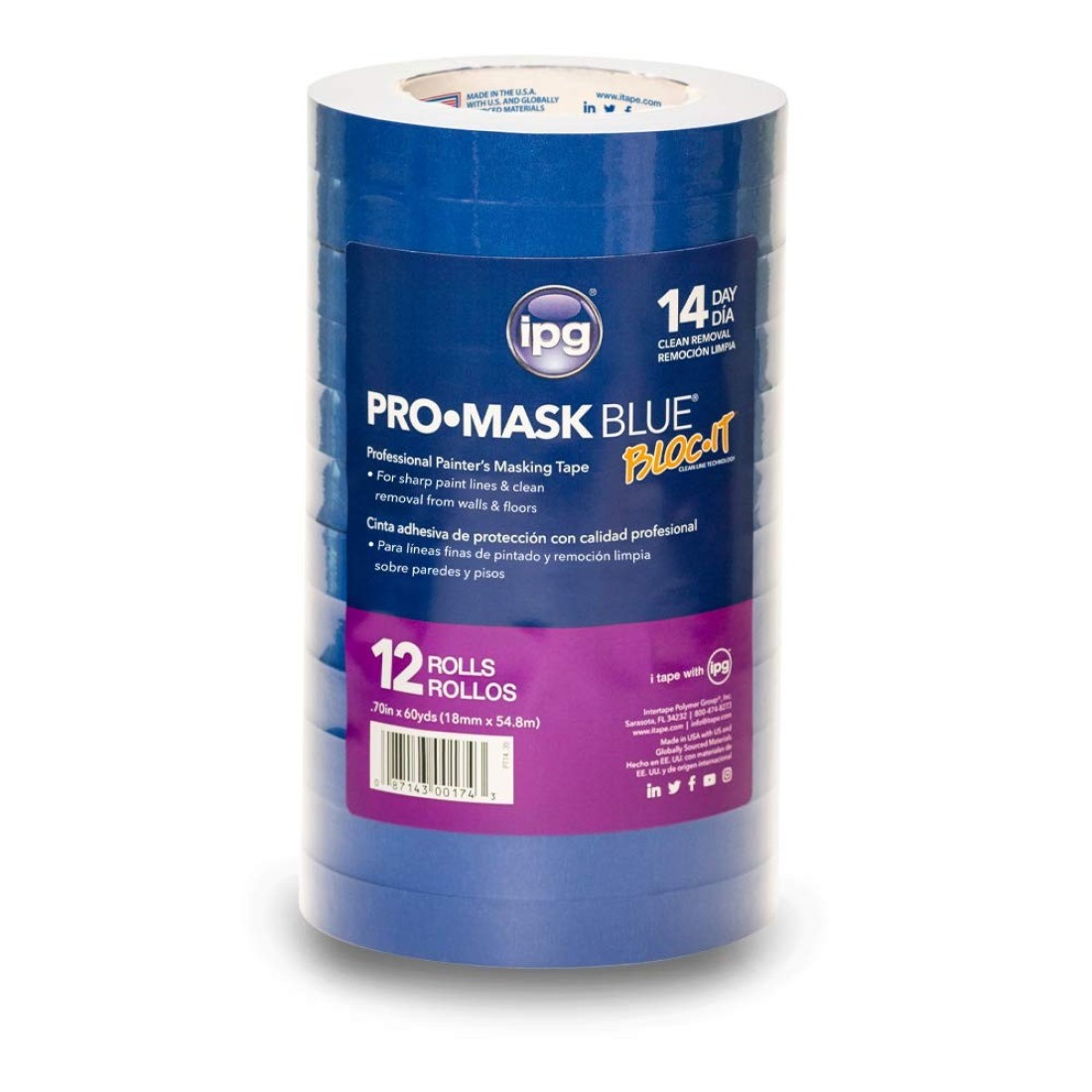 IPG ProMask Blue with BLOCIt Premium 14Day Masking Tape 70 x 60 yd Blue 12Pack
