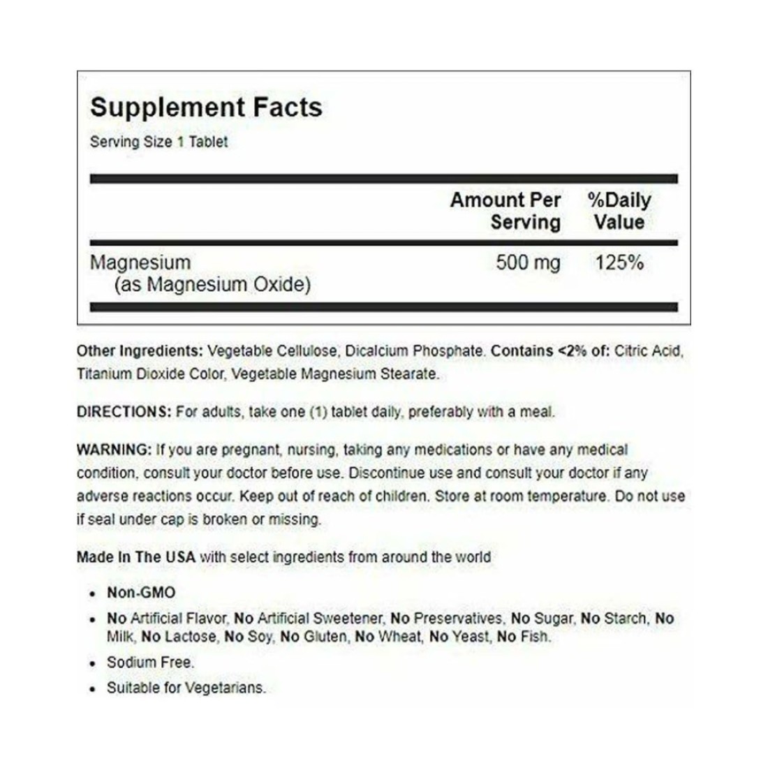 Nature&#39;s Bounty Magnesium 500mg Mineral Supplement 100 Tablets