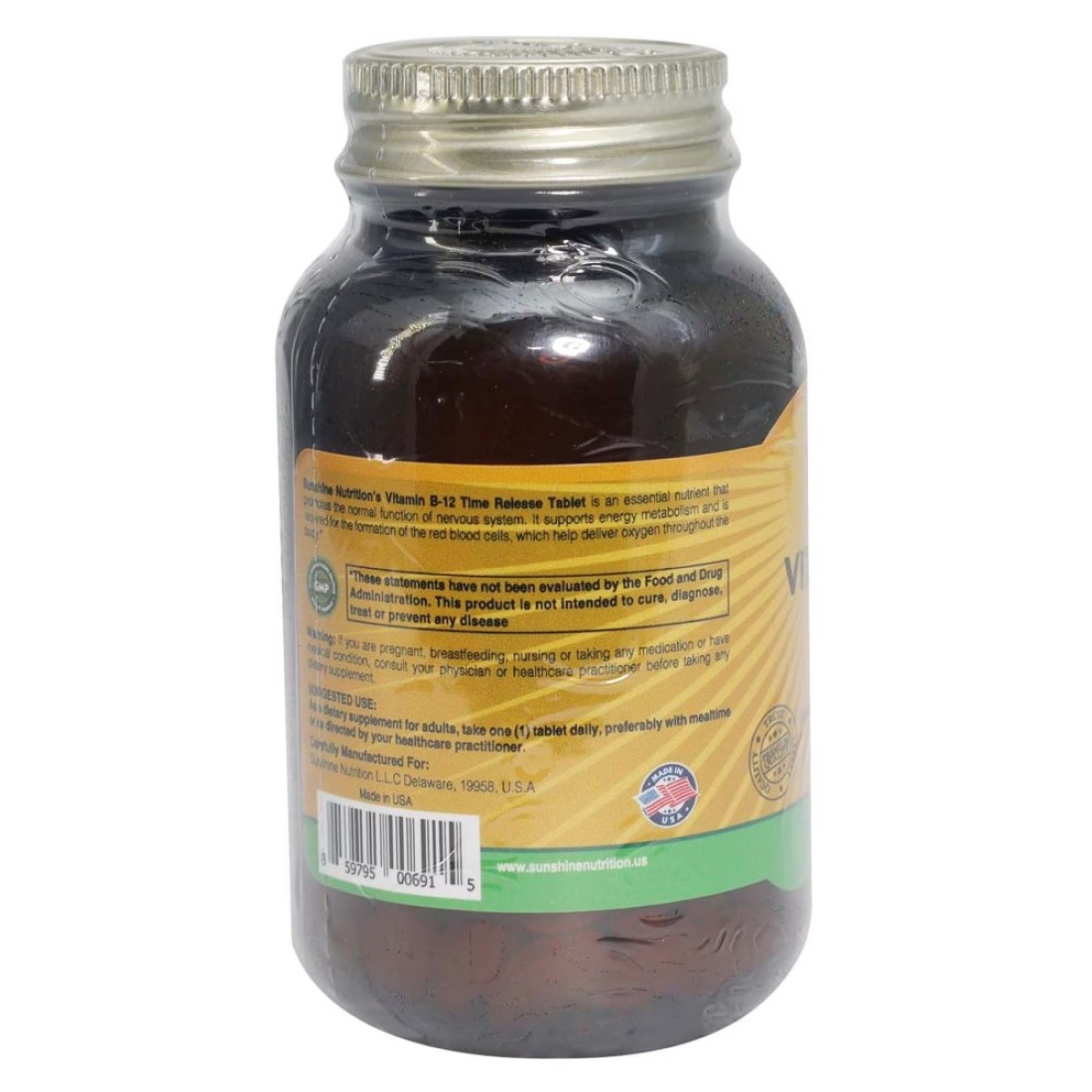 صن شاين نوتريشن مكمل غدائي فيتامين B12 بصيغة إصدار مؤقت 1000mcg من 100 قرص