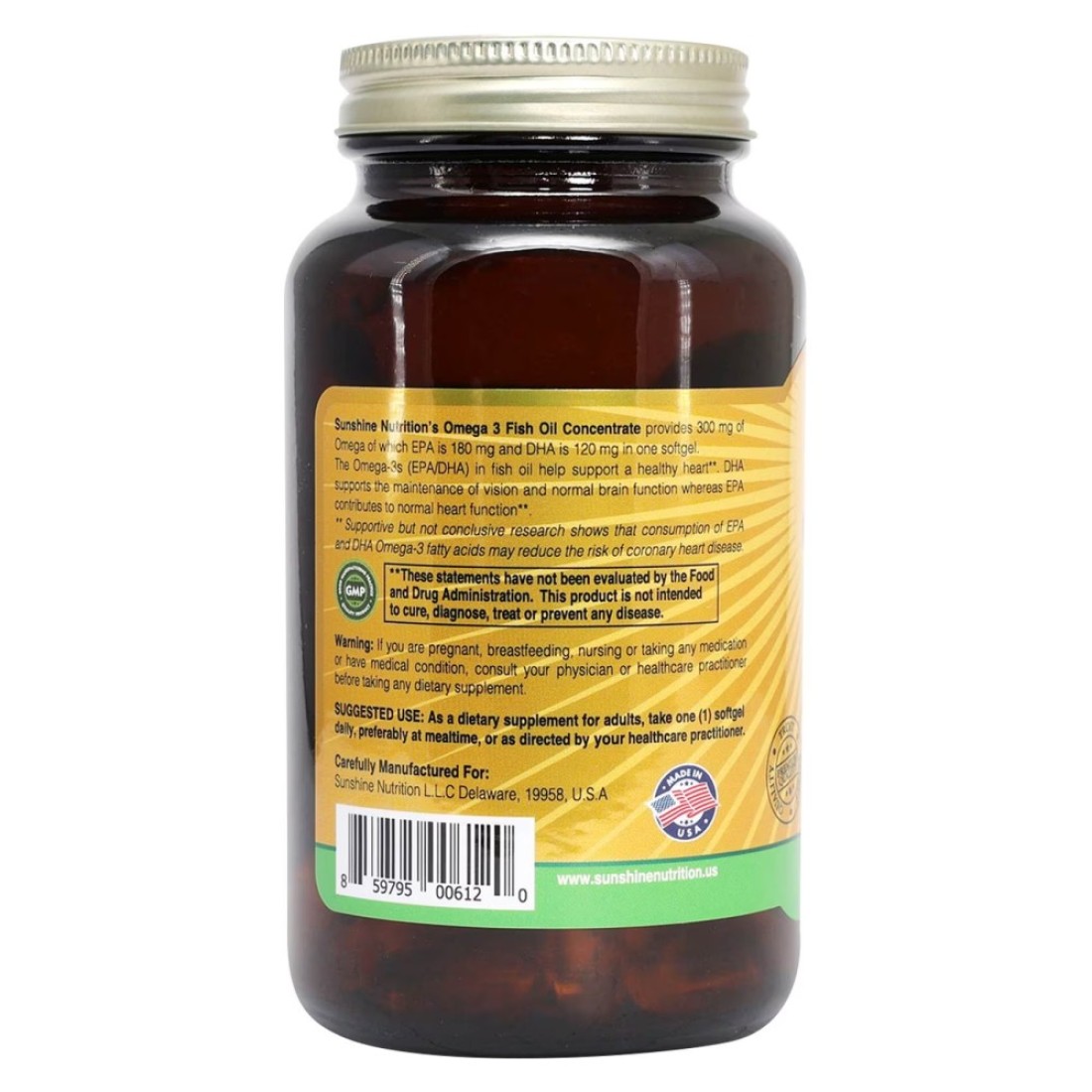 Sunshine Nutrition Omega 3 Oil Fish Oil Concentrate 1000mg Softgel Dietary Supplement 100 Softg