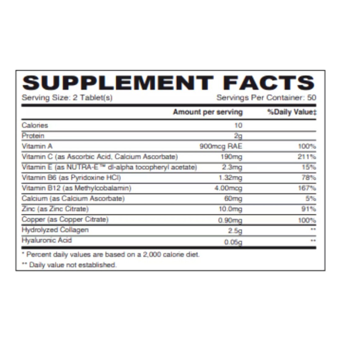 SunShine Nutrition Marine Collagen with Hyaluronic Acid Vitamin C and E Dietary Supplement 100 Tablets