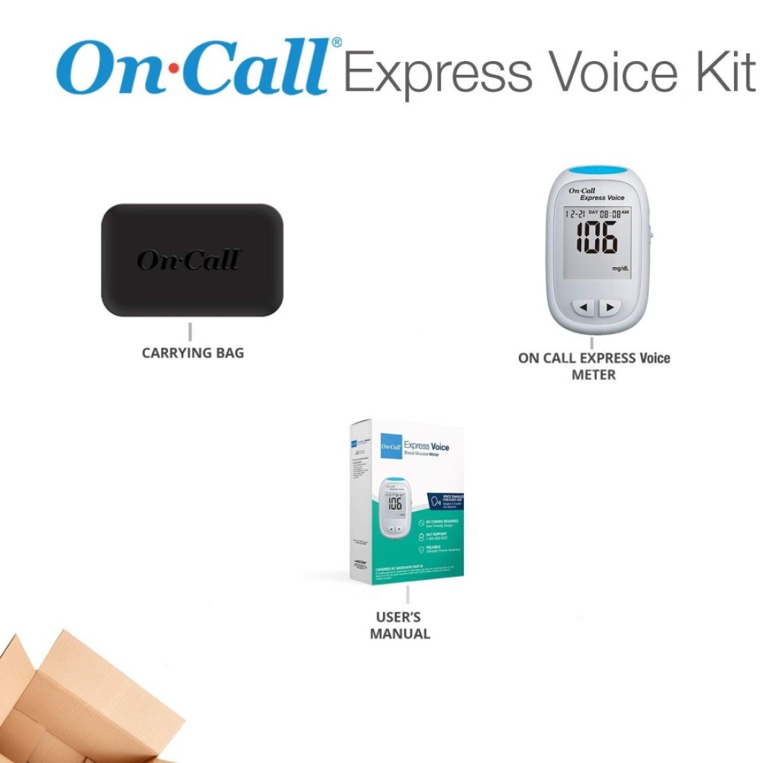 On CallExpress Voice Blood Glucose Monitor Meter Only Includes On Call Express Voice Meter Carrying Case Log Book