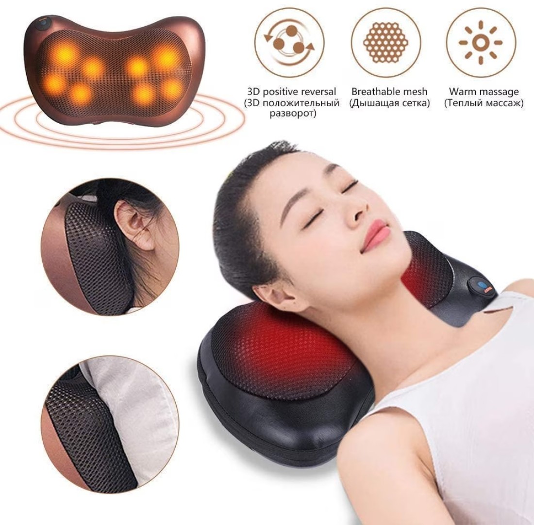 Generic Shiatsu Multifuction Massage Pillow With 8 Massager Heads Heater Neck Shoulder Body Electric Massager Home, Office, Car, Bed Use