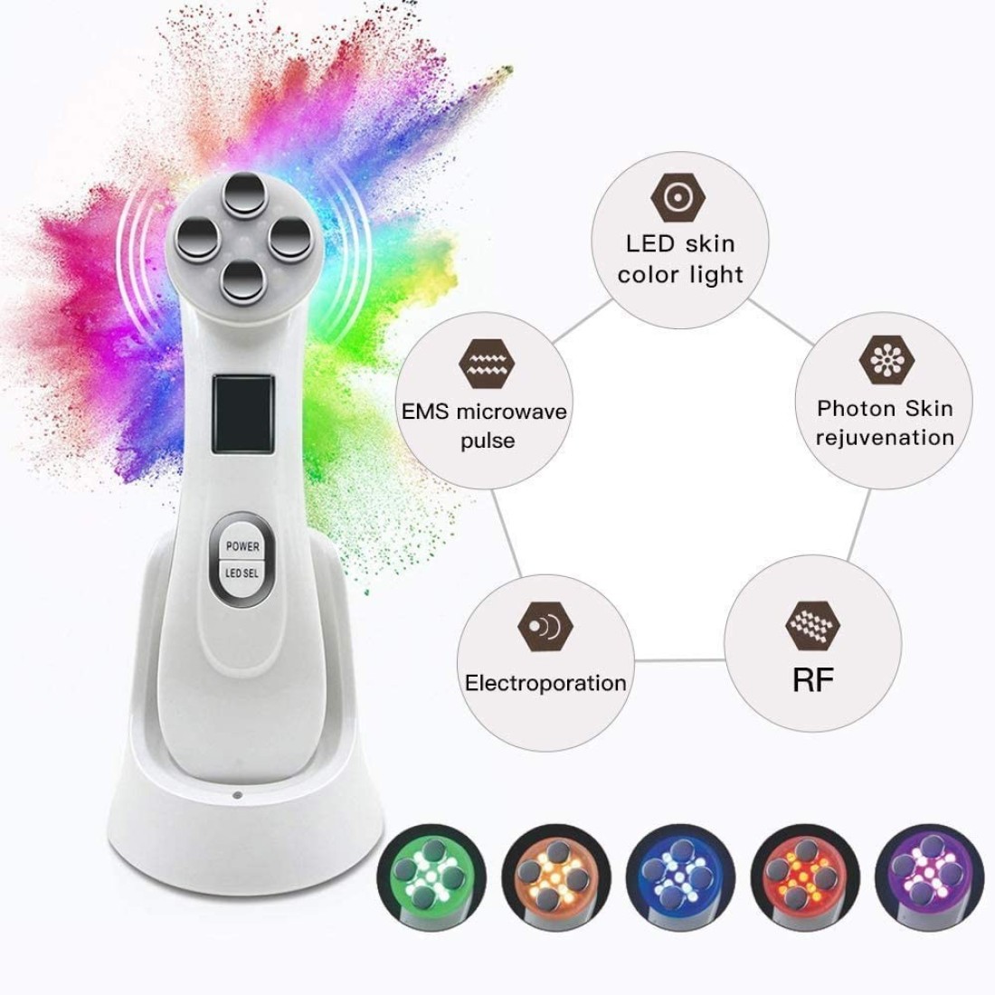 Tikiop Rf Radio Frequency Facial Machine, Skin Care Radio Frequency LED Light Therapy Anti Aging Facial Skin Tightening Facial Care System