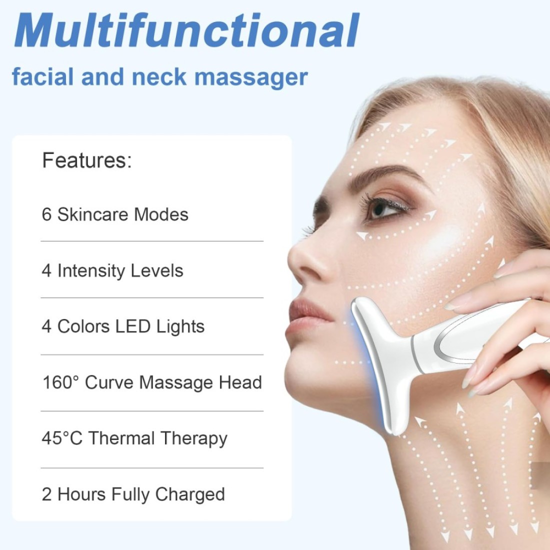 RedLightTherapyforFace and Neck AntiAging Facial and Neck Massager Soothing and Relaxing Face Massager Device with 4 Color LED Therapy Vibration and Thermal Functions for Skin Care White