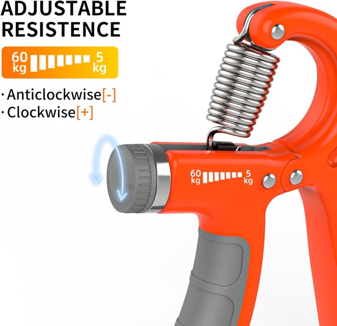 Hand Grips Strengthener with Counter, Adjustable Grip Strength Trainer, Hand Exerciser with Stainless Steel Spring, Non-Slip Gripper, Gripster for Strong Wrists, Fingers, Forearm, Hands, Arm (Orange)