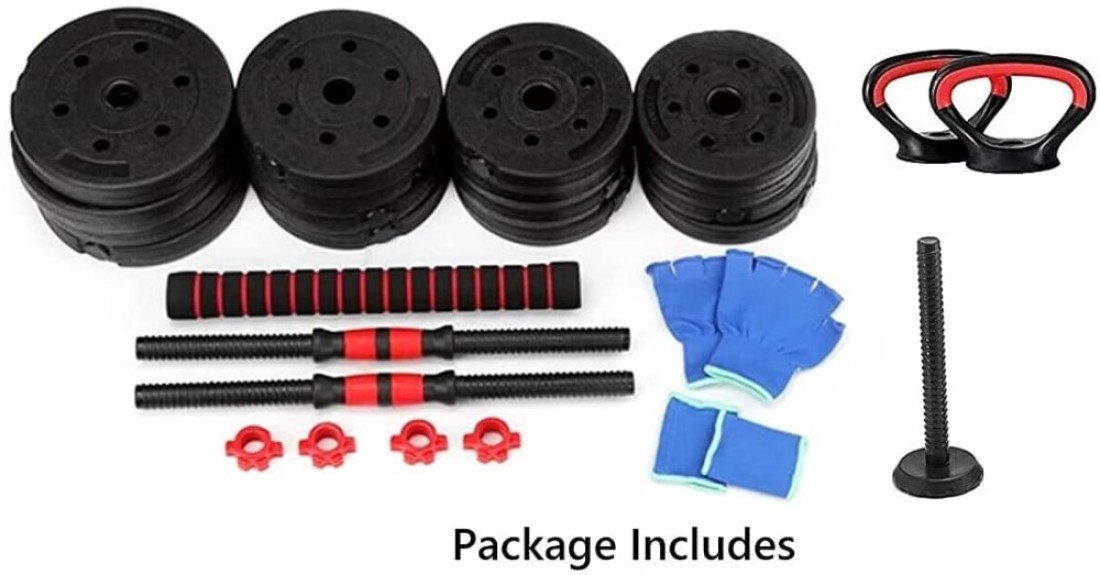 ULTIMAX- Adjustable 7 in 1 Dumbbell Set, Free Weights Dumbbells Set with Connecting Rod Used as Barbell, Kettlebell and Push-ups, Weightlifting Fitness for Home/Office-10Kg