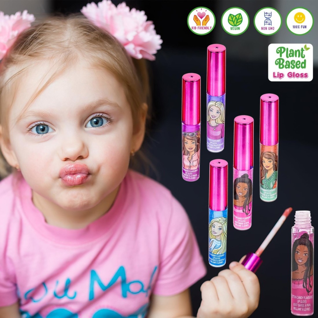 Townley Girl Barbie 12 Piece Plant Based Lip Gloss Girls Party Favors First Makeup Set for Girl Perfect for Parties Sleepovers and Birthday Gifts Ages 3