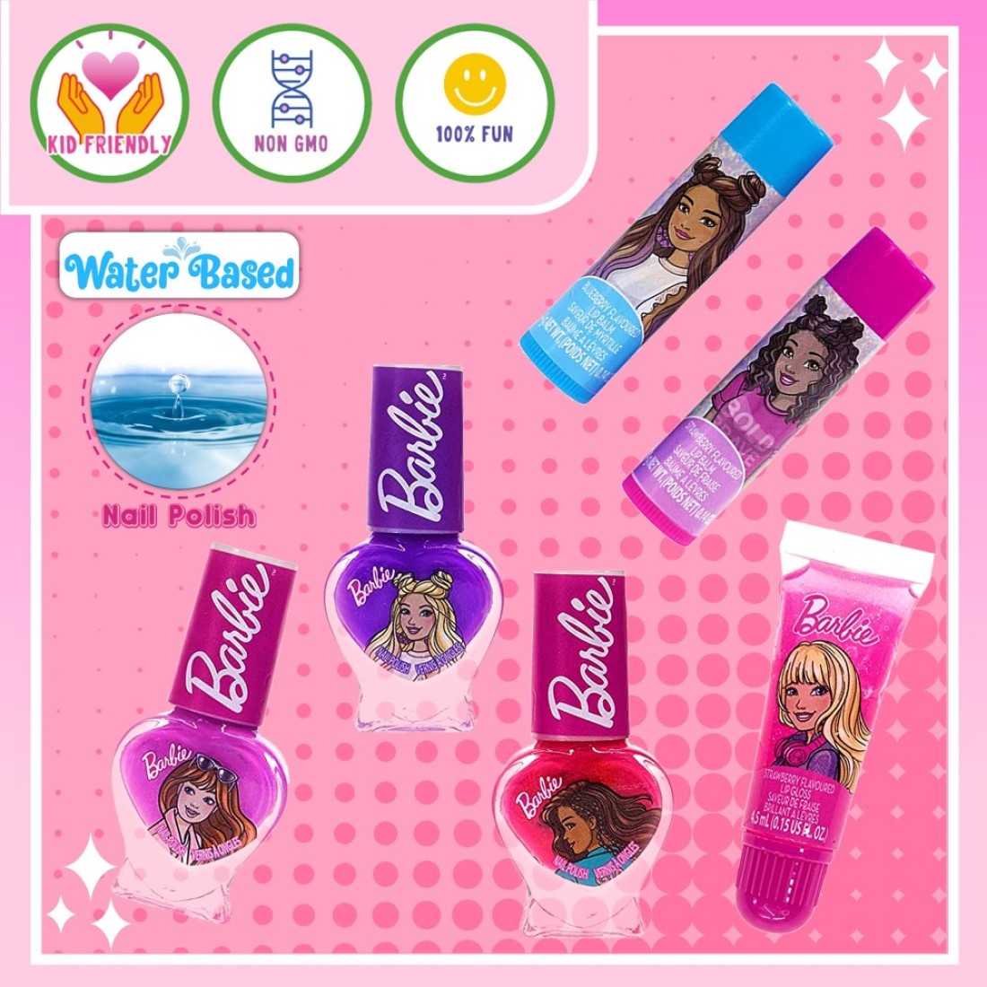 Barbie Movie Kids Makeup Kit for Girls Real Washable Toy Makeup Set Barbie Gift Play Makeup and Pretend Play Toys Ages 3 4 5 6 7 8 9 10 11 12