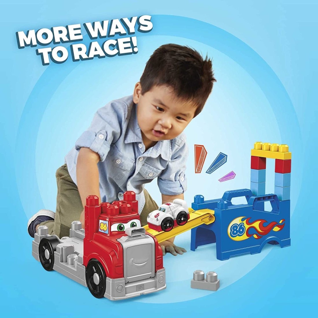 Mega Bloks First Builders Build &amp; Race Rig With Big Building Blocks, Building Toys For Toddlers (16 Pieces) Fvj01