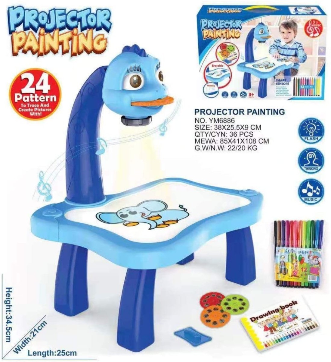 Generic Kids Christmas Gifts New Year Gifts For Boys, Children Educational Painting Art Projector Kids Toy Fun Desk Drawing Set With 24 Patterns (Blue)