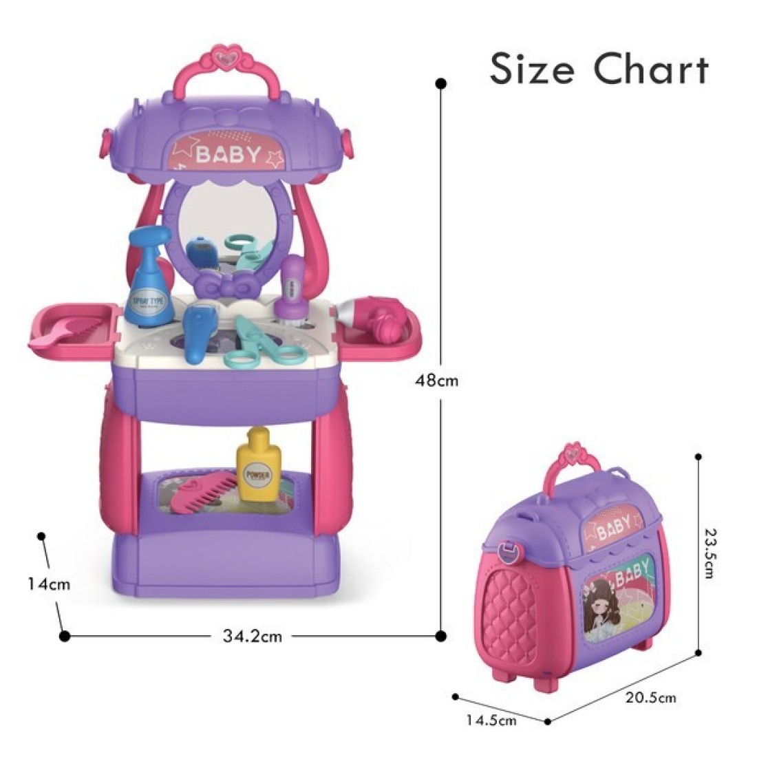 Little Story ROLE PLAY BEAUTICIAN/SALON/BEAUTY PARLOUR TOY SET SATCHEL (21Pcs) - Purple, 3-IN-1 Mode