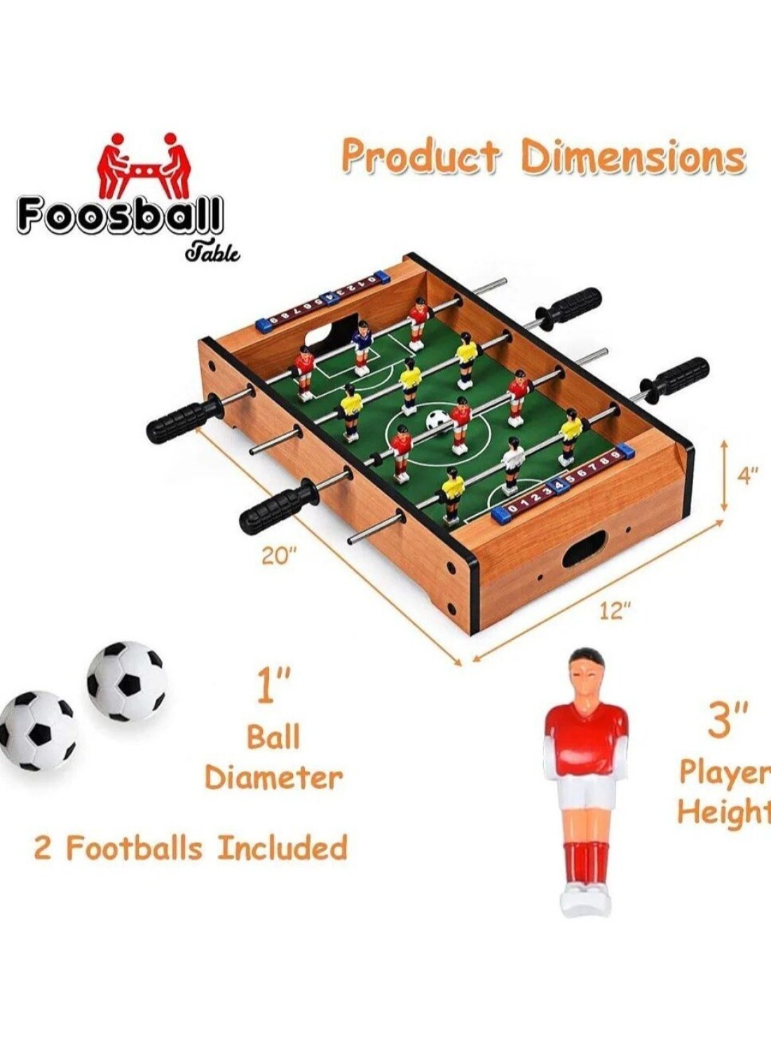Yeasha,Wooden Mid-Sized Football Table Soccer Game With 4 Rods Toys For All Age.
