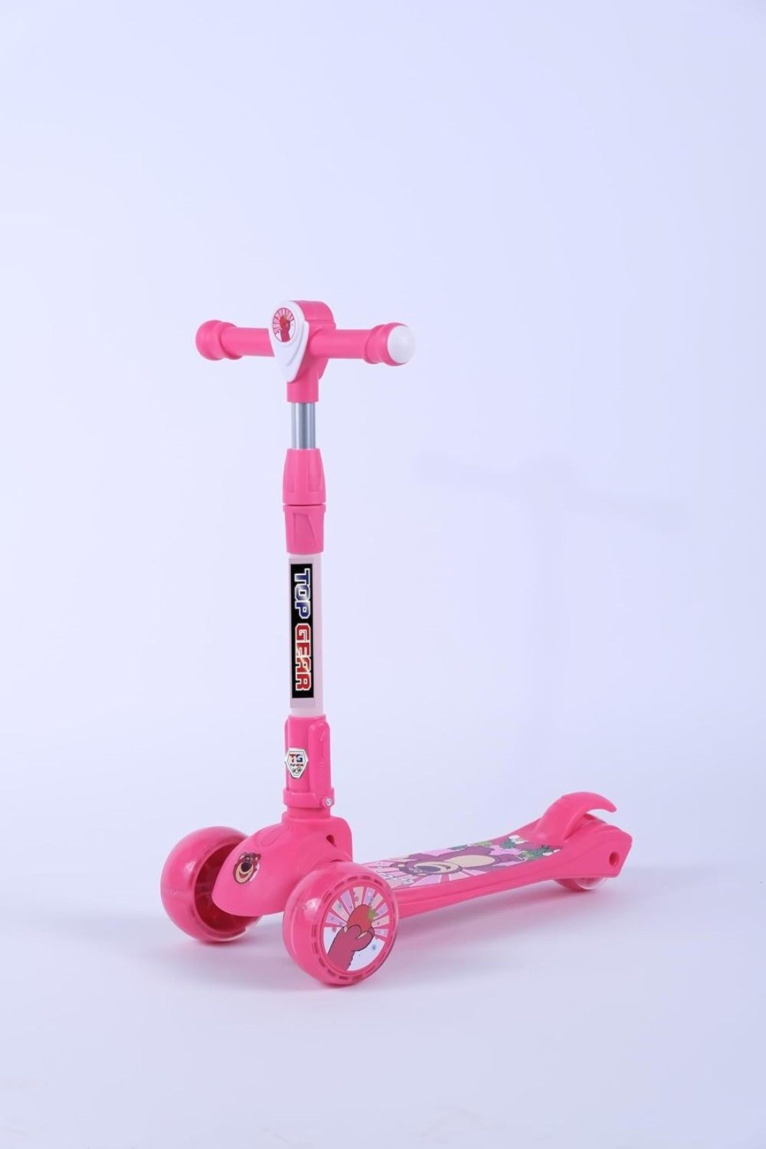 Top Gear Rideon Kids Scooter TG 690, 3 Wheel Kids Scooter Smart Kick Scooter with Height Adjustable Handle, LED PU Wheels &amp; Rear Brake, Skate Scooter for Kids - D.Pink