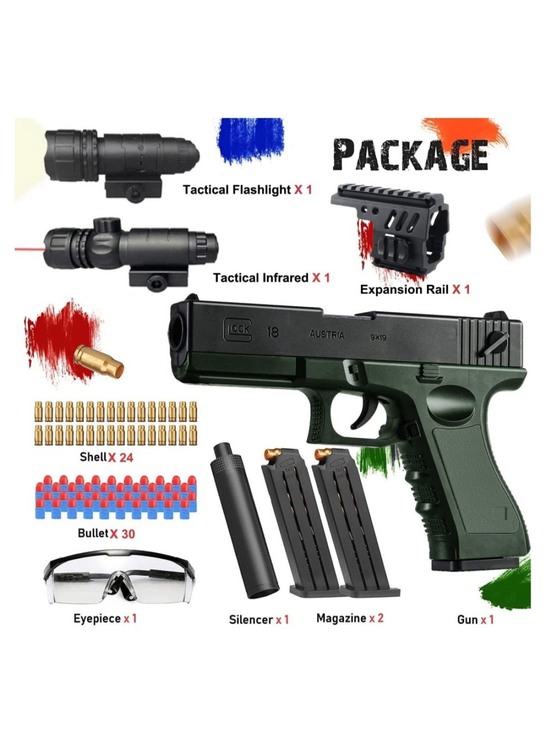 Glock Soft Bullet Toy Gun for Kids with Magazine &amp; Silencer &ndash; Role-Playing Dress-Up Toy with Safe Foam Bullets &ndash; Pretend Play Accessories &amp; Perfect Gift