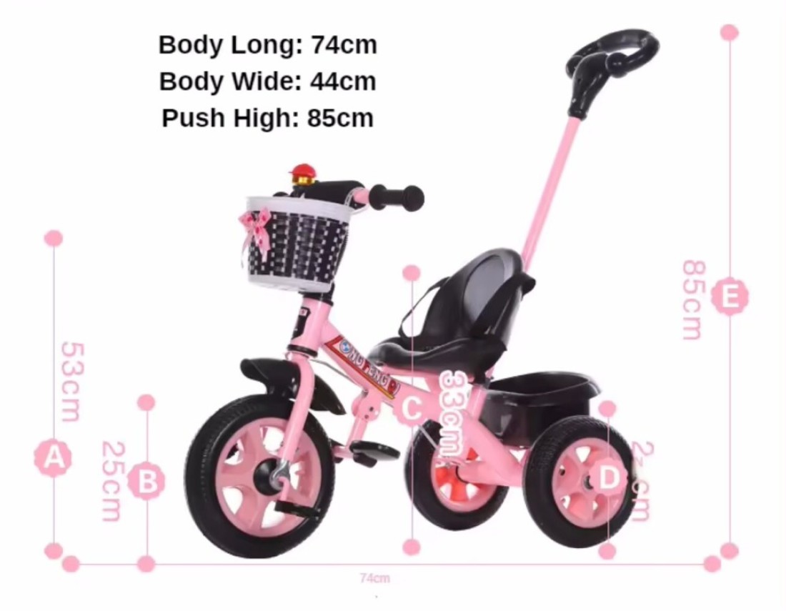 3-in-1 Toddler Tricycle with Push Handle, Safety Bar, and Storage &ndash; Lightweight, Convertible, Pink