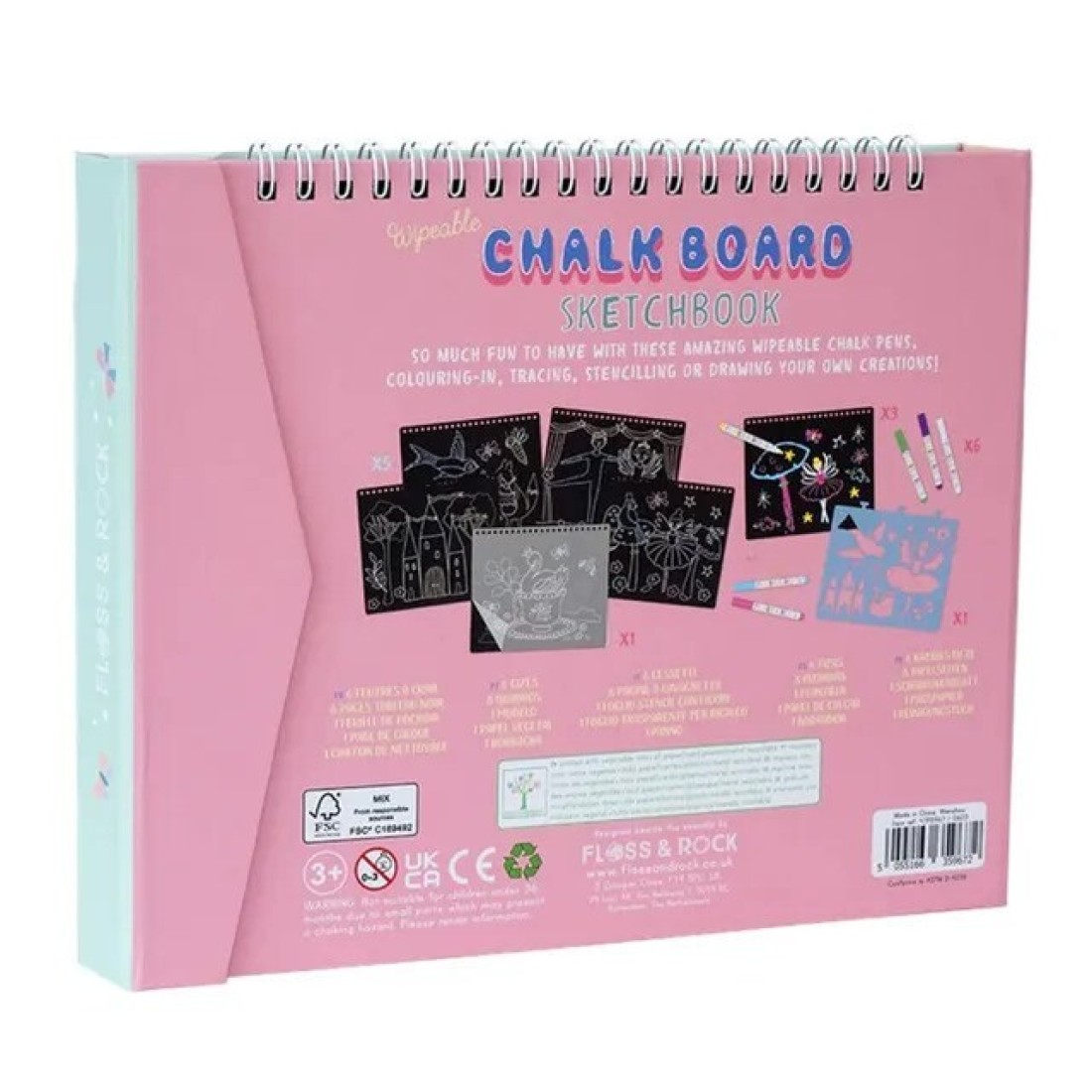 Floss &amp; Rock Enchanted Chalkboard Sketchbook - Reusable Drawing Set for Kids with Wipeable Chalk Pens, Coloring-IN, Tracing, Stencilling Or Drawing Your Own Creations!