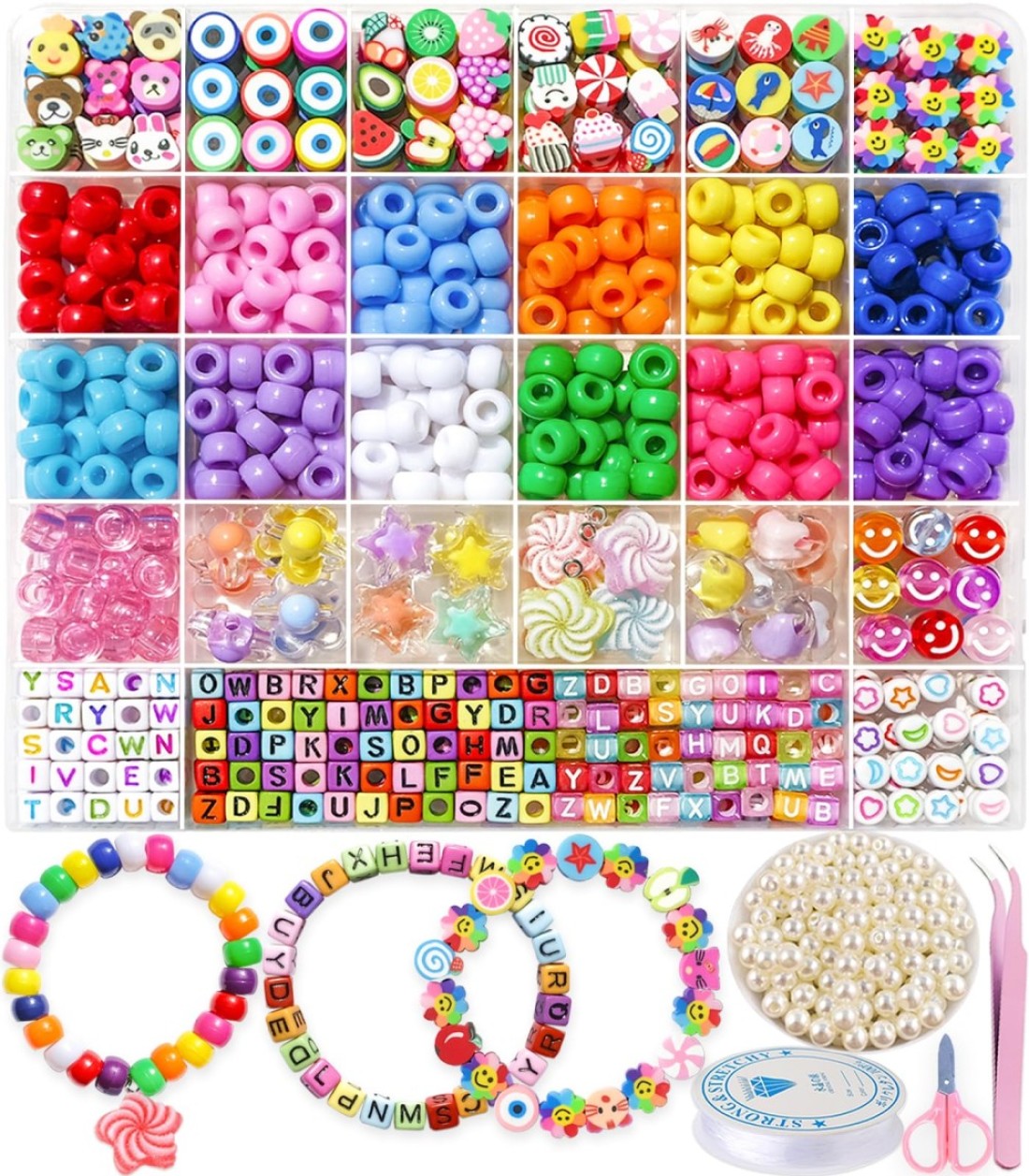 MontoSun Bead Bracelet Making Kit Friendship Bracelets Making Beads Kit Pony Beads Charms Beads Clay Flower Letter Beads for Jewelry Making Kit DIY Arts and Crafts Gifts for Girls Age 6 7 8 9 1012