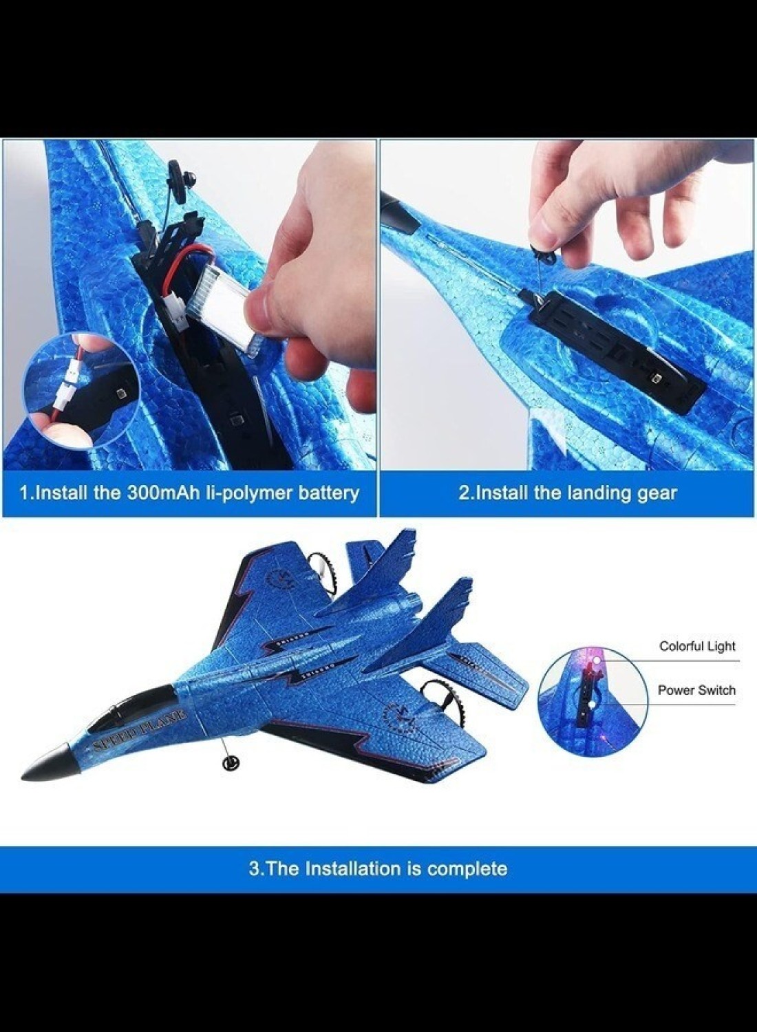 Radiotronics Remote Control Airplane RC Glider for Beginner Adult Kids, Easy to Fly EPP Foam RC Aircraft Fighter with LED Light (BLUE)